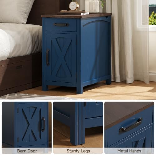 ONBRILL Farmhouse End Table with Charging Station,Blue