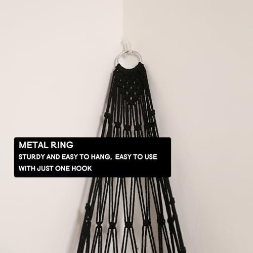 Amdermi Stuffed Animal Hammock Corner Hanging Net for Stuffy Animal Storage Macrame Toy Display Plushie Toy Holder-Perfect for The Tiny Space Walls, Kid Bedroom Decor Playroom Organizer (Black XL)