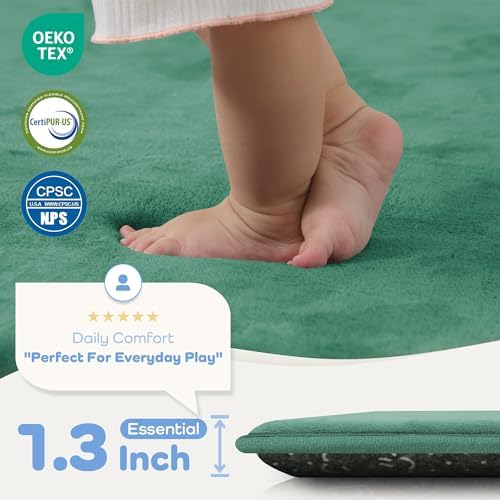 1.3" Thick Baby Play Mat for Floor, 79x79 Soft Foam Mats Dark Green