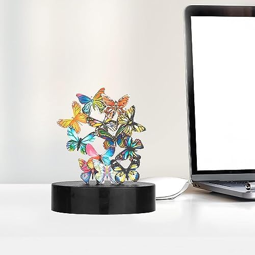 Desk Toys for Office for Adults Desktop Magnetic Butterflies Sculpture Desk Decorations for Women Office (Circular Base)