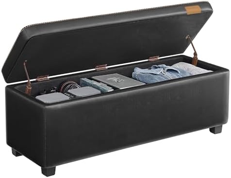 VASAGLE Storage Ottoman Bench with Stitching, PU Leather, Entryway Bedroom