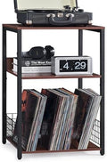 LELELINKY Walnut Oak 18" Wide End Table,3 Tier Large Record Player Stand with Storage Up to 130 Albums,Modern Turntable Stand, Records Vinyl Shelf for Living Room, Bedroom, Printer Desk for Home Office