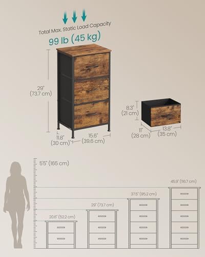SONGMICS Dresser for Bedroom, Small Dresser with 3 Fabric Drawers