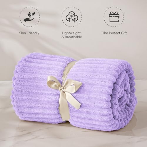 BEDELITE 3D Ribbed Pastel Lilac Fleece Twin Blanket for Couch, 60x80 Inch