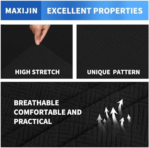 MAXIJIN 3 Piece Couch Covers for 2 Cushion Couch Sofa Cover, Stretch Loveseat Sofa Slipcovers for Sofas with 2 Large Cushions, Thick Dogs Pet Furniture Covers (71"-91", Black)