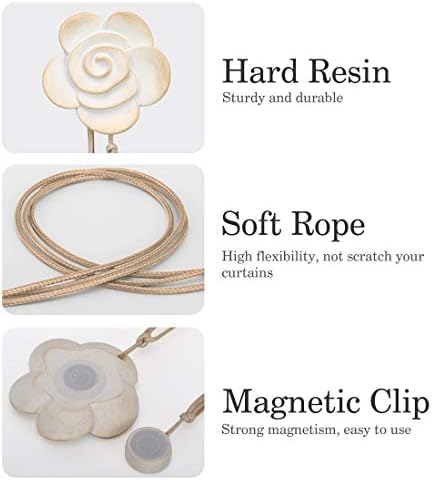 Lewondr Magnetic Curtain Tiebacks, Flower Vintage Curtain Holdbacks, Beige