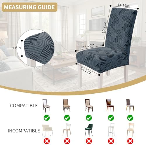 JIVINER Stretch Dining Chair Slipcovers Set of 2, Geometrical Jacquard Dining Chair Covers, Washable Kitchen Chair Covers for Dining Room, Hotel, Party, Dark Grey