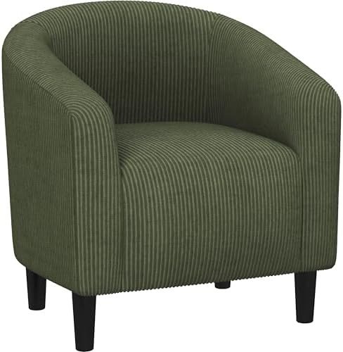 Yaheetech Small 25.5in Wide Corduroy Barrel Accent Chair, Dark Green