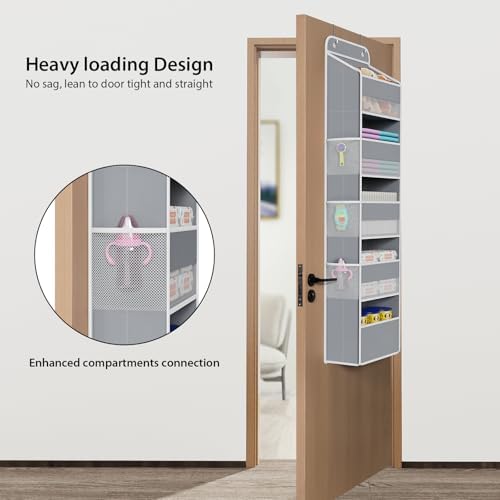 Univivi Fabric Over Door Hanging Organizer for Baby Nursery, Grey, 5-Shelf
