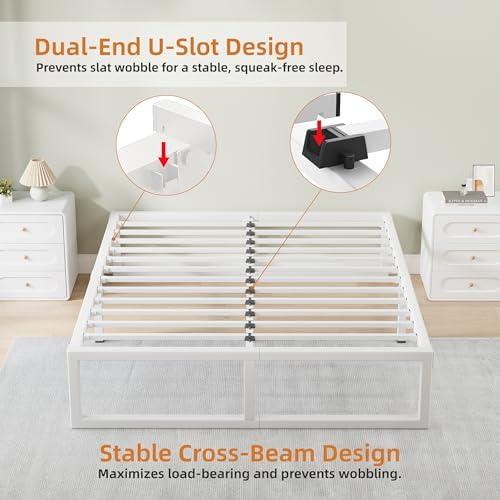 14 Inch Metal Queen Bed Frame with Steel Support, Noise-Free