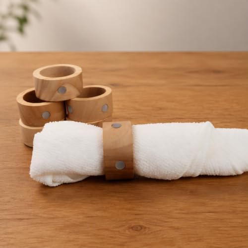 Wooden Napkin Ring with Shell Inlay,Set of 6 for Table Decor