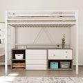 Allewie Metal Loft Bed Twin Size with Guardrail and Ladder,White