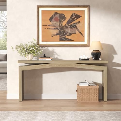 Epecoya 63 Inch Console Table for Entry Way Modern, Light Tan Wood