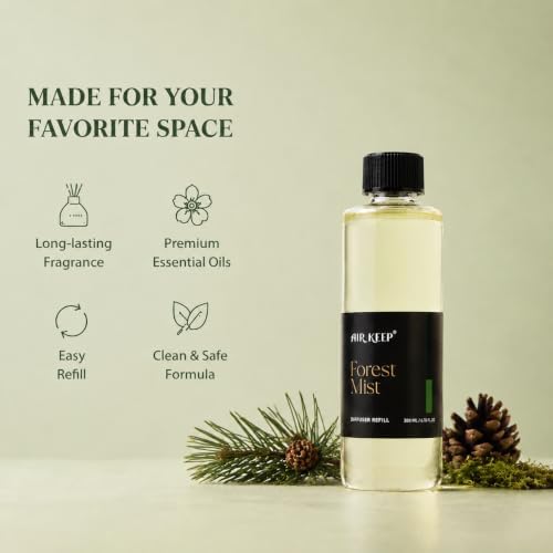 Airkeep Forest Mist Reed Diffuser Refill – 6.76 fl oz – Premium Scented Oil for Home Aromatherapy – Long-Lasting Fragrance for Reed Diffusers – Perfect for Bathroom, Bedroom & Home Decor