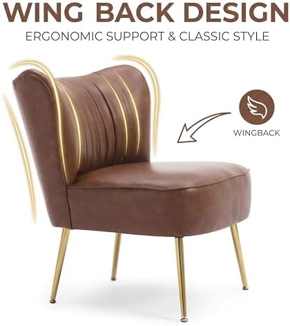 DUOMAY Modern Accent Chair Set of 2 PU Leather Slipper Chair Wingback Side Chair for Living Room Bedroom Entryway Small Corner Chair for Space Saving, Brown