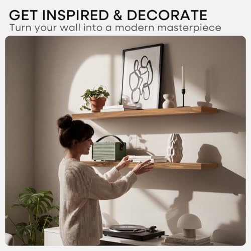 Homeforia 24 Inch Floating Shelves, High-End Solid Pine Wood, Set of 2
