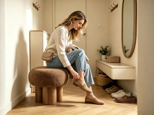 Teddy Ottoman Footrest Stool, Round Upholstered Vanity Stool for Bedroom