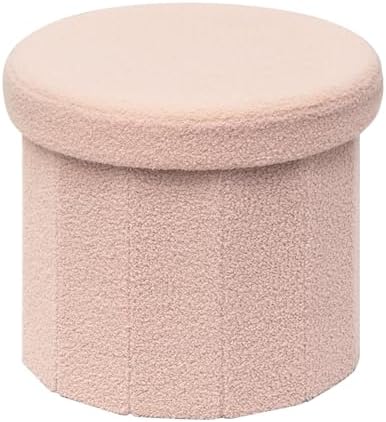 B FSOBEIIALEO Storage Ottoman Cube, Round Ottoman with Storage, Pink