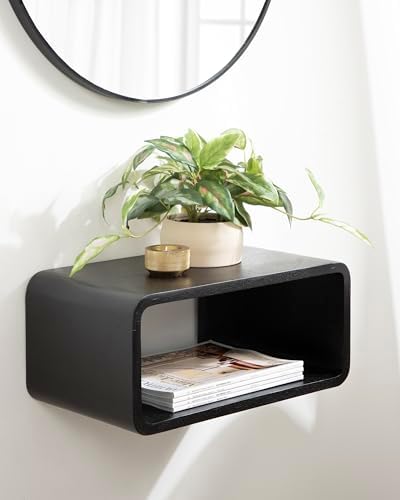 Kate and Laurel Deguara Modern Wood Floating Side Table, 18 x 10 x 8, Black, Contemporary Wooden Floating Nightstand for Use as Bedside Shelf, Living Room Accent, or Floating Over Toilet Shelf