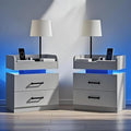 4ever2buy Grey Nightstand Set of 2 with Charging Station and LED Lights
