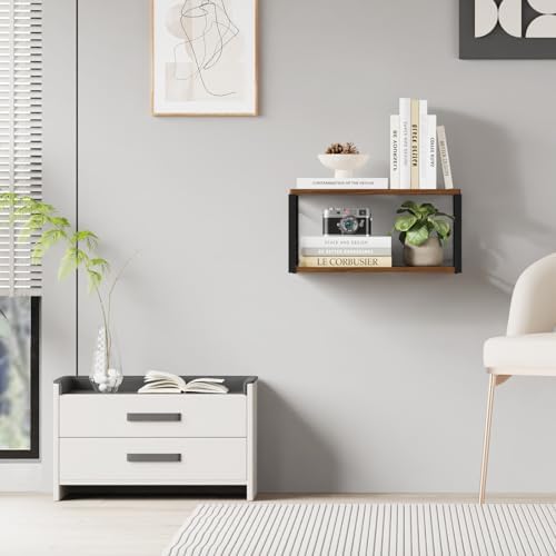 Floating Nightstand, Wood Bedside Shelf Wall Mounted Nightstand, Floating Bedside Table for Bedroom, Living Room, Bathroom, Kitchen, Office (Black)