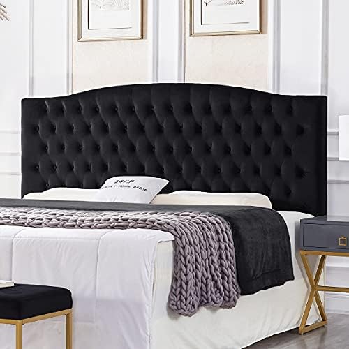 24KF Upholstered Tufted Button Velvet Headboard,Comfortable Fashional Headboard King/CA King Size,Black