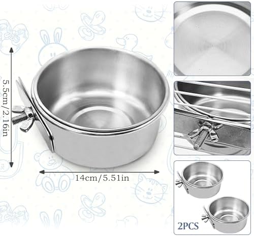 PINVNBY 2PCS Stainless Steel Bird Bowls for Cage Parrot Feeding Cups