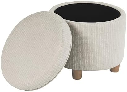 HomePop 19" Round Storage Ottoman - White Woven Stripe