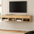 Floating nightstand Set of 4，Modern Fluted Bedside Tables with Drawer & Open Shelf Oak