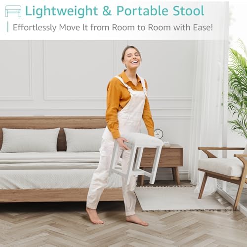 Small Plush Vanity Stool, Cute Vanity Stools with Soft Faux Rabbit Fur Cushion, White Makeup Vanity Chair for Small Spaces, Living Room, Bedroom, Entryway, Ottoman Foot Rest for Couch Sillas Modern
