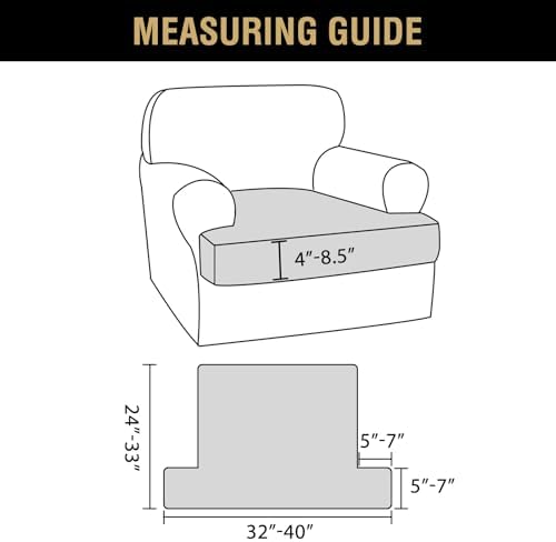 H.VERSAILTEX Stretch Velvet T Cushion Chair Covers for Living Room Armchair Sofa Cover Couch Cover Slipcover T Cushion Seat Cover Stay with Elastic Bands(Armchair,Grey)