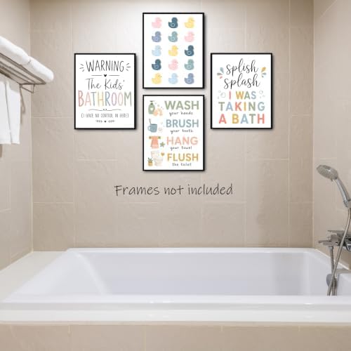 Noaleviax Boho Kids Bathroom Posters - Cute Rainbow Boho Duck Wall Art Pictures for Toddler Baby Kids Bathroom Wall Decor, 8x10 Unframed, Set of 4