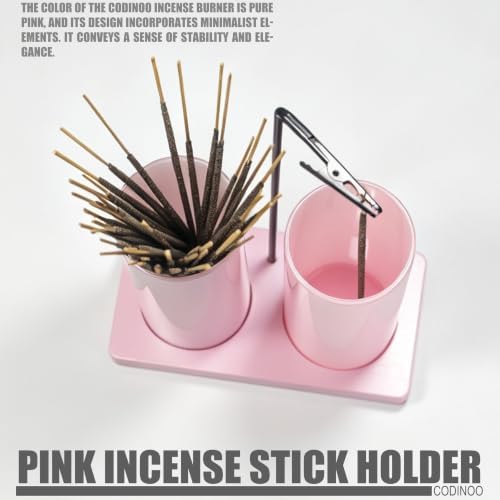 2 in 1 Incense Holder for Sticks,Glass Incense Burner Holder with Storage,Upside Down Incense Holder for Sticks with Glass Ash Catcher for Meditation Yoga Spa Room Home Decor[2 Long Full Pink]