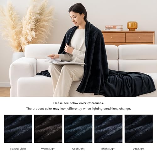 Luxury Fleece Warm Throw Blanket, Soft Lightweight Velvety Plush Throw for Couch and Bed, Cozy Comfy for All Seasons(Black, 50×70 Inches)