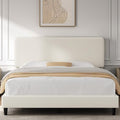 Yaheetech Full Bed Frame, Adjustable Chenille Upholstered Headboard, Beige