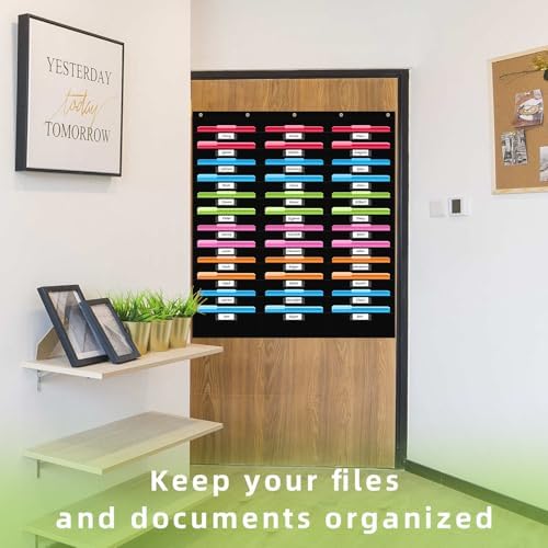 36 Pockets File Storage Pocket Chart with 36 Nametag Pockets, Hanging Wall File Organizer for Classroom and Office, Organize Your Assignments, Files, Scrapbooks, Paper (Black-36 Pockets)