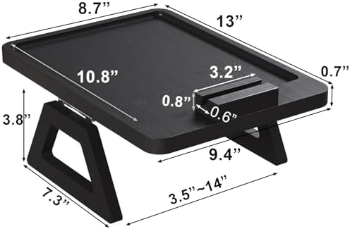 Couch Arm Tray with 360°Phone,Bamboo Folding Sofa Tray,Sofa Armrest Trays Clip-On Couch Desk for Drinks,Snacks,Phone,Remote Control（Black）