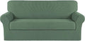Turquoize Stretch Sofa Slipcover 2 Pieces Sofa Cover Couch Cover for 3 Cushion Couch Washable Furniture Protector Covers with Elastic Bottom Feature Thick Jacquard Fabric (Sofa, Loden Frost)