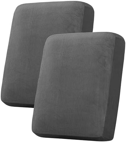 H.VERSAILTEX Velvet Stretch Couch Cushion Cover Plush Cushion Slipcover for Chair Loveseat Sofa Cushion Furniture Protector Seat Cushion Sofa Cover (2 Piece Medium Sofa Cushion Covers, Grey Striped)