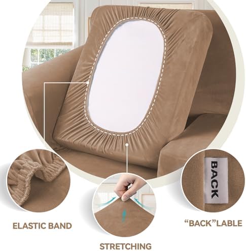WEERRW Velvet Stretch 3 Pieces Couch Cover for Sofa Washable, Camel