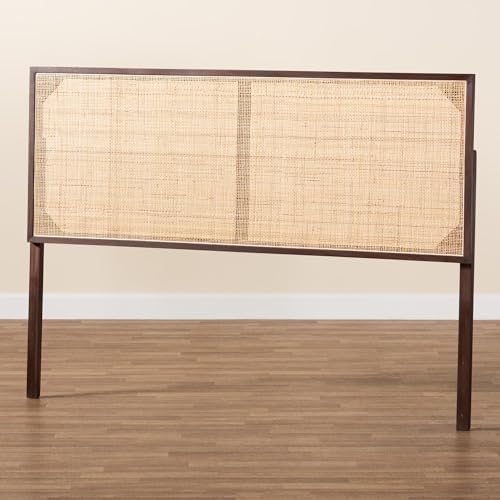 Bali & pari Aurelia Modern Bohemian Dark Brown Finished Bayur Wood and Natural Rattan Queen Size Headboard