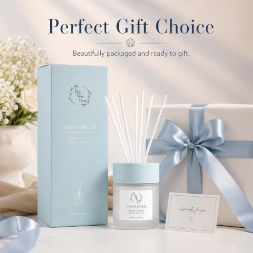 Reed Diffuser for Bathroom,Ocean Breeze Home Fragrance for Women, 3.38 Fl Oz, Coastal Beach Scent Diffuser for Bedroom, Spa Aromatherapy, Home Decor, Non-Toxic Long Lasting & Gift Ready