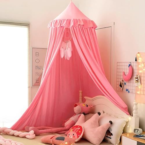 Kertnic Decor Princess Canopy for Girls Bed, Soft Smooth Playing Tent Canopy Room Decoration Castle, Dreamy Mosquito Net Bedding, Reading Nook Canopies in Home (Nordic Pink)