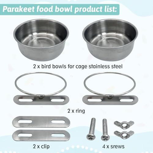 PINVNBY Stainless Steel Bird Bowl Parrot Food Water Bowl with Clamp Holder