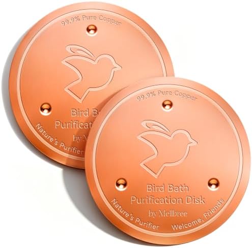 Mellbree 2-Pack Bird Bath Copper Disc, 0.6mm Reinforced 99.99% Pure Copper Cleaning Disk with Triple-Point Support for Physical Safe Clean Water All-Season, Universal Fit for Outdoor Birdbaths, Bowl