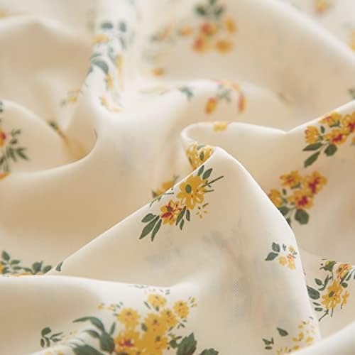 mixinni Aesthetic Floral Duvet Cover Set Queen Size, Farmhouse Boho Yellow Flowers Leaves Cute Bedding Set for Women, 1 Soft Cotton Chic Duver Cover and 2 Pillowcases for All Seasons-Queen Size