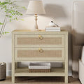 Eclatara Large Rattan Night Stand with 2 Drawers and Storage Shelf