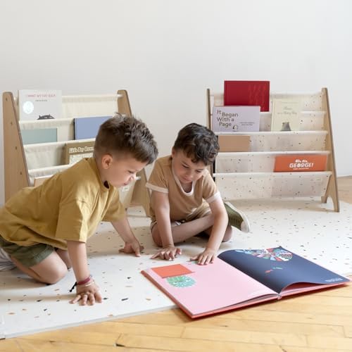 3 Sprouts Recycled Kids Bookshelf, Holds 35 Books, 4-Tier, Terrazzo Cream