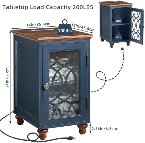 Joaxswe Narrow Side Table with Charger, Glass Door Storage