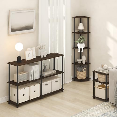 Furinno Turn-N-Tube 3-Tier Toolless Side Table, Compact, Brown Walnut
